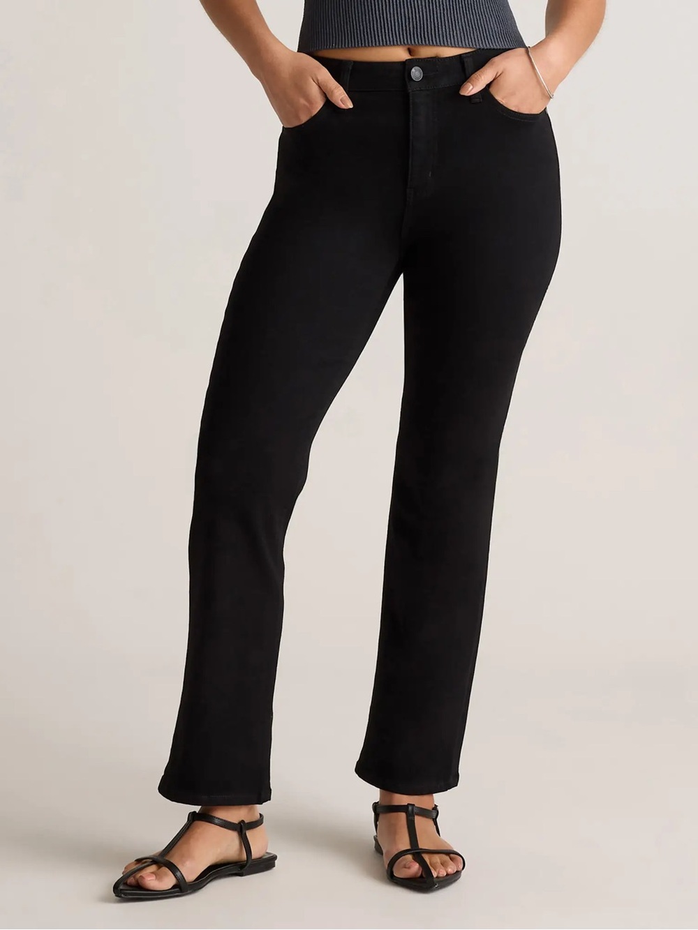 NWT Quince Bella Stretch Kick Flare Jeans High Rise Black Size 28 Casual FLAW
